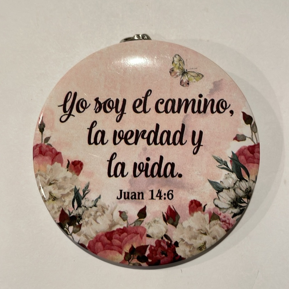 Inspirational Spanish Key Holder/Bag Charm/Mirror with Floral Design NWT